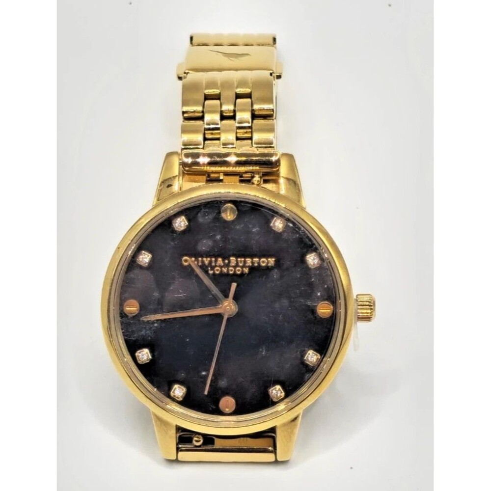 Olivia Burton London Gold Bracelet Watch Black Dial Crystal | New-Open Box